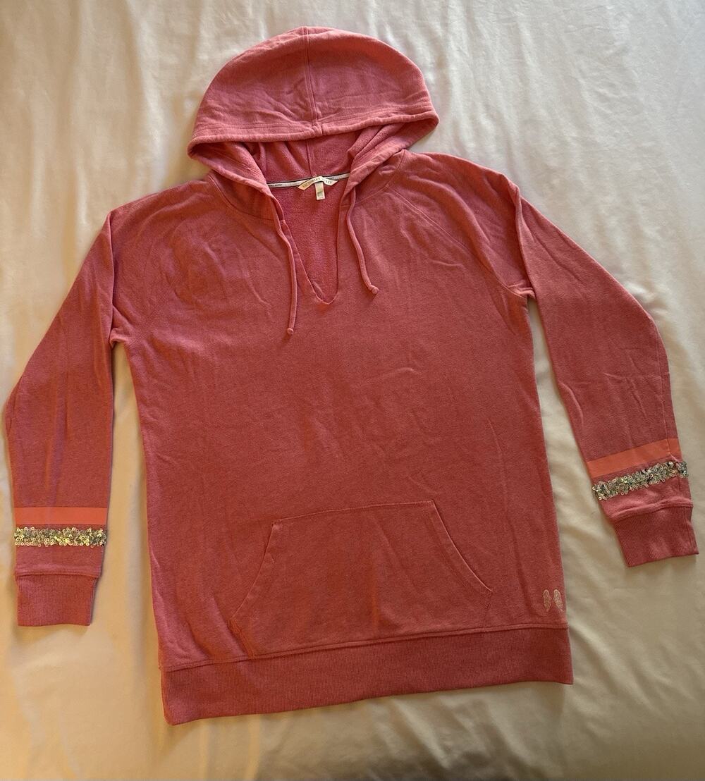 Victoria's Secret Pink Hoodie Women's Medium Sequin Love Embellished Cotton Y2k